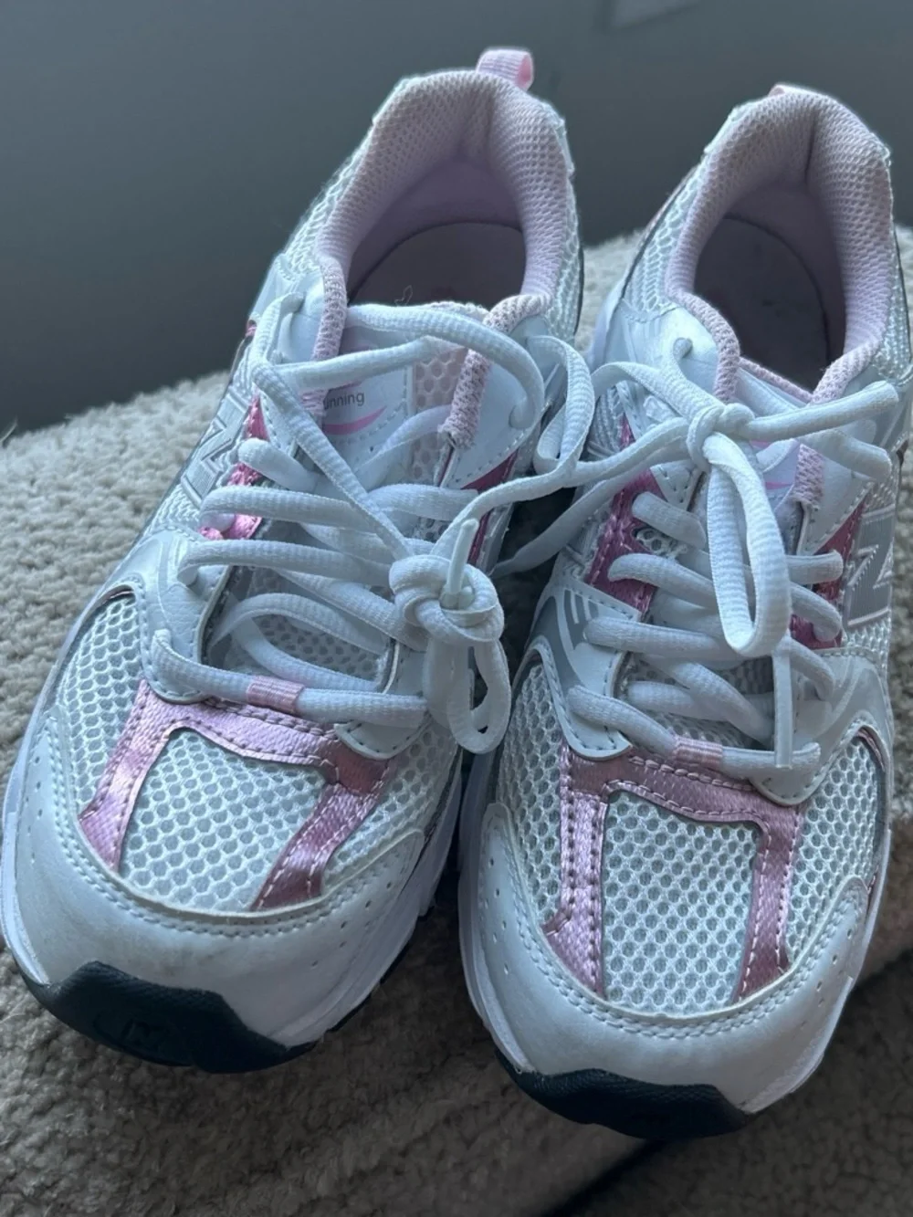 New Balance White and Pink Kids' Sneakers